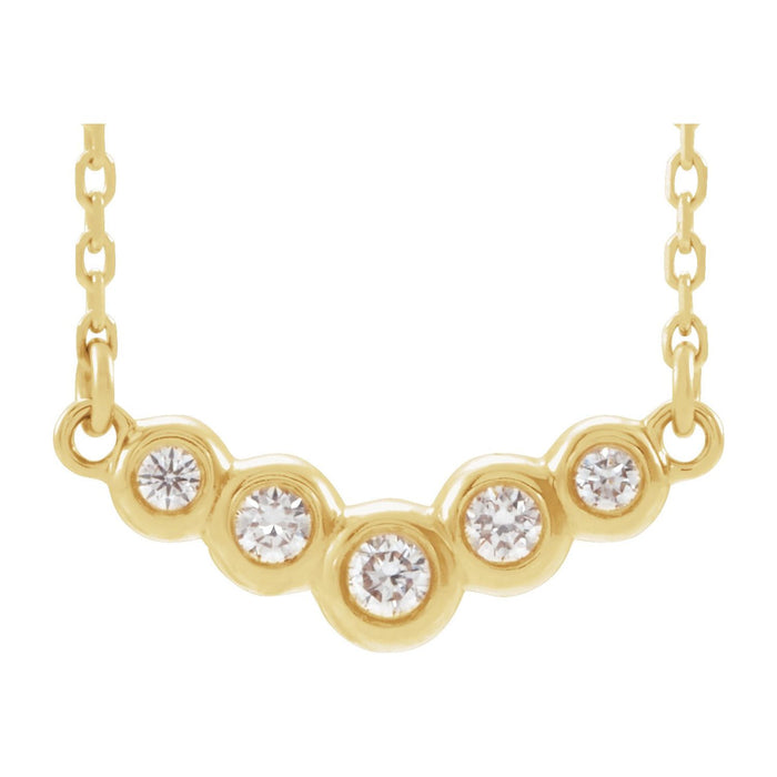 14K Yellow Gold bezel-set V diamond necklace — 1/8 ct natural diamonds on an included 16" chain
