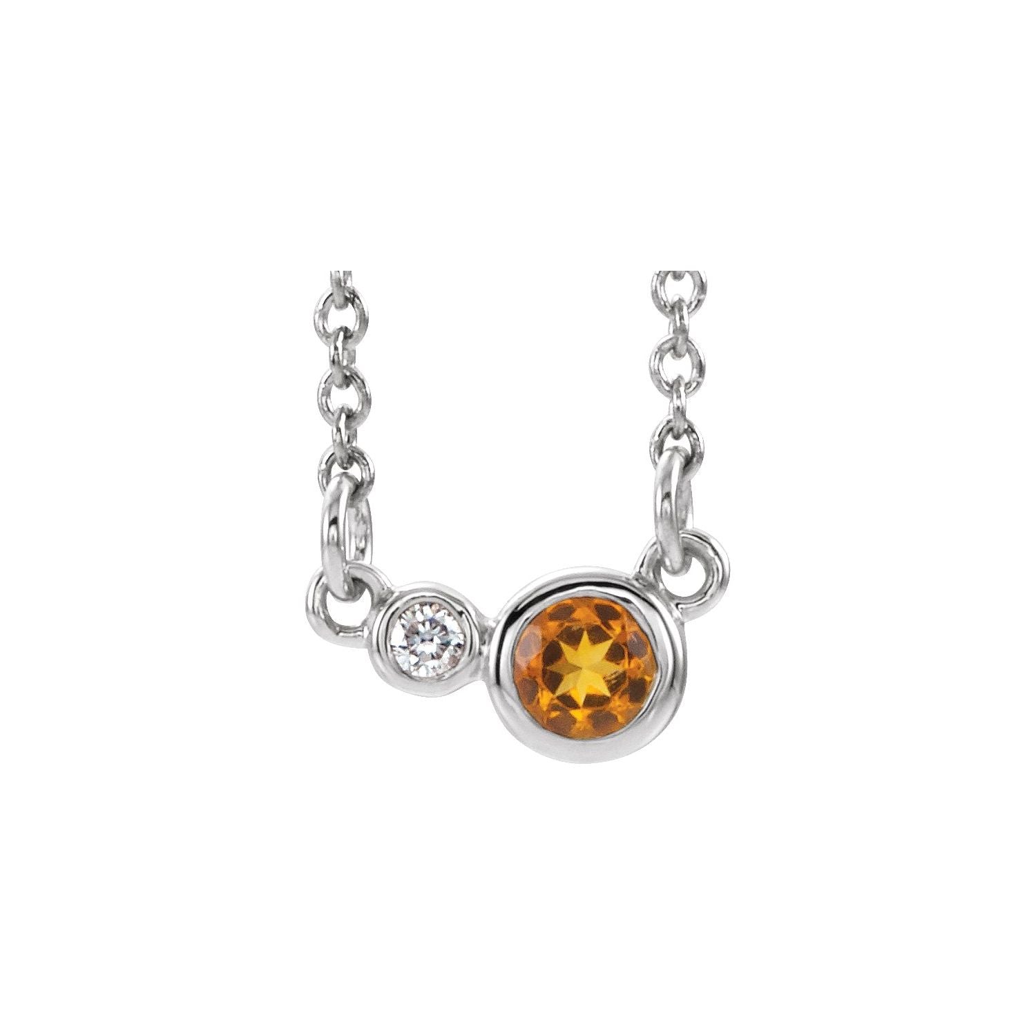 Citrine & Diamond Pendant Necklace 16" (0.02 ctw) in 14K White Gold