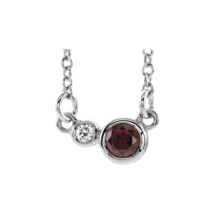 Garnet & Diamond Pendant Necklace 16" (0.02 ctw) in 14K White Gold