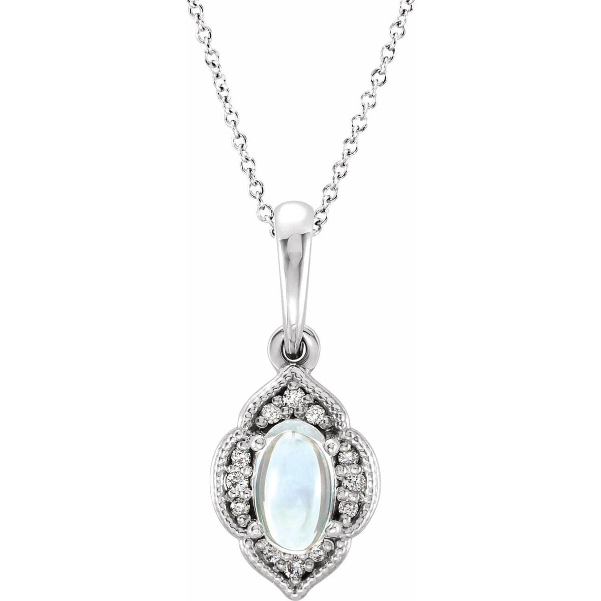 Rainbow Moonstone Pendant with Vintage Diamond Halo