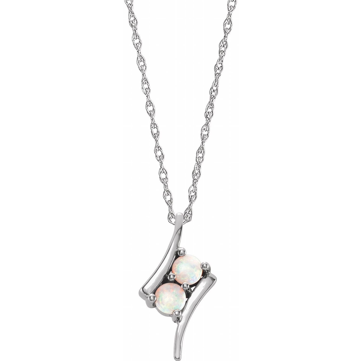 opal two-stone you-and-me pendant, 14K White Gold