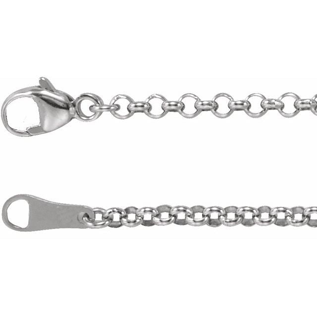 2.4mm rolo chain necklace in 18k white gold, 16"