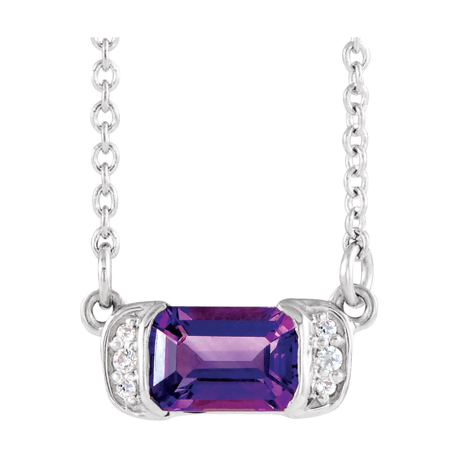 Amethyst & Diamond Bar Necklace 16" (0.02 ctw) in 14K White Gold