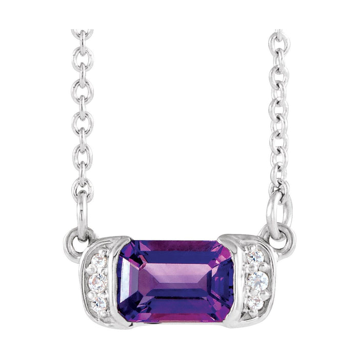 Amethyst & Diamond Bar Necklace 16" (0.02 ctw) in 14K White Gold