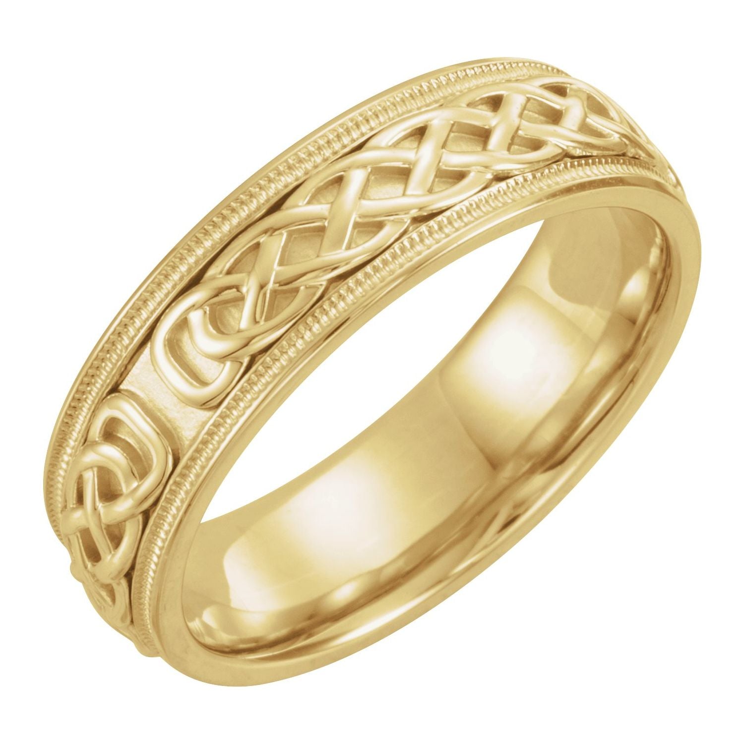 yellow gold celtic-knot milgrain band men's wedding band