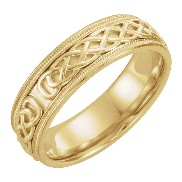 yellow gold celtic-knot milgrain band men's wedding band