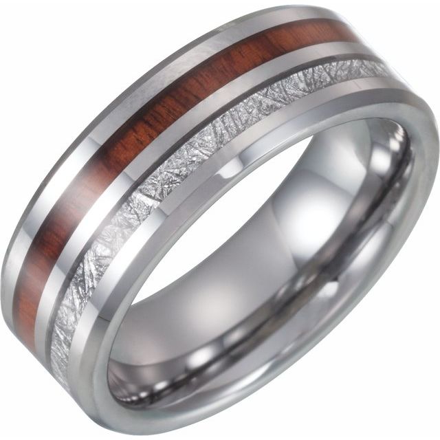 tungsten 8mm meteorite & acacia wood men's wedding band