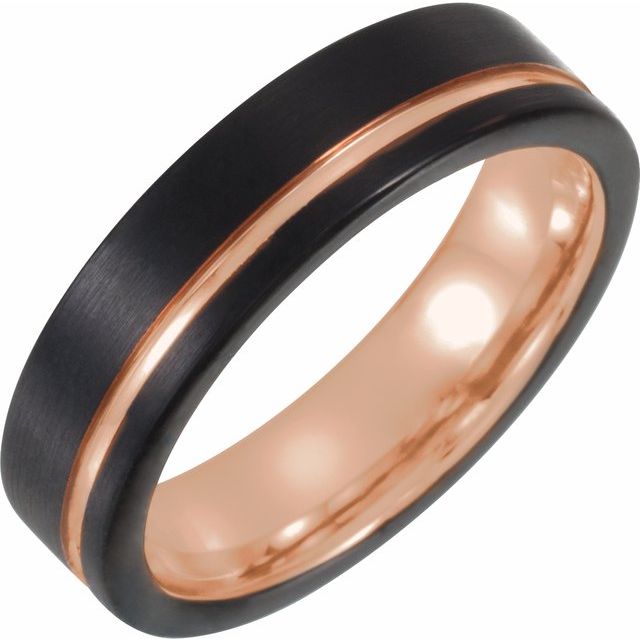 tungsten 6mm black & rose-gold grooved men's wedding band
