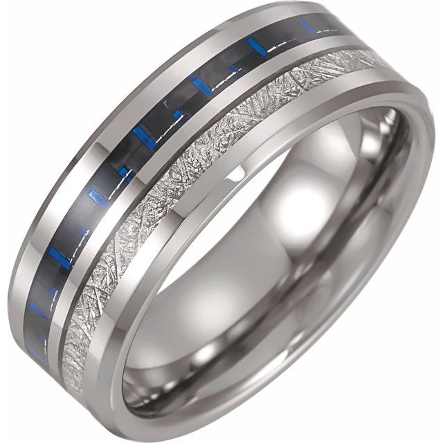 tungsten 8mm meteorite & carbon fiber men's wedding band
