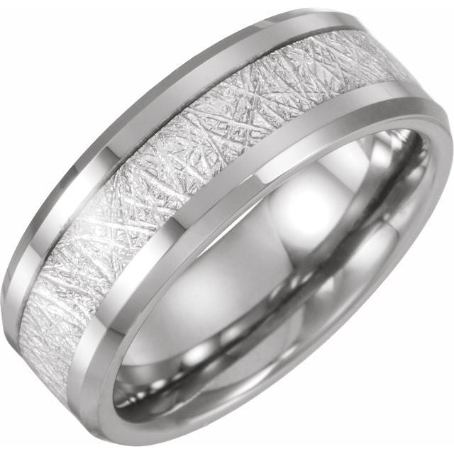 tungsten 8mm meteorite inlay men's wedding band