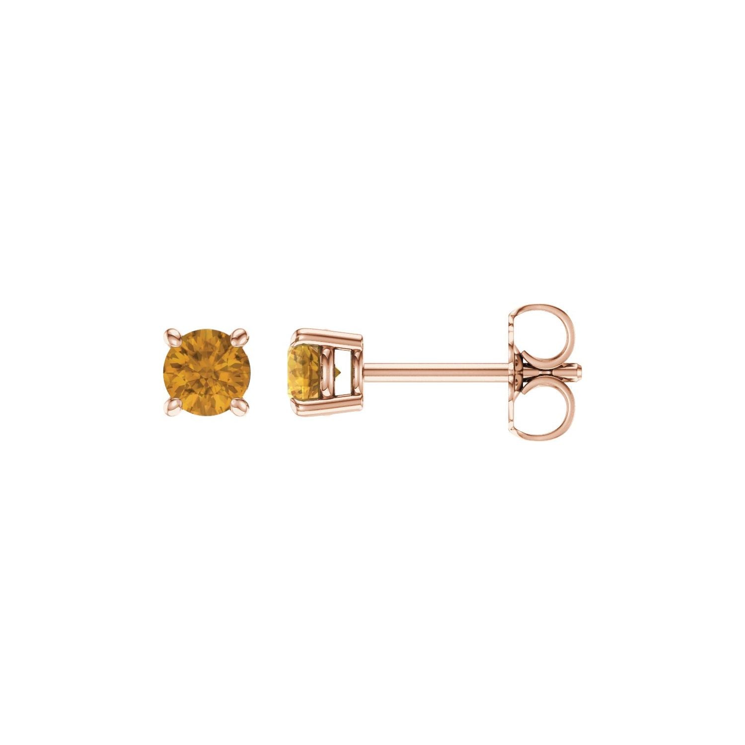 14K Rose Gold natural citrine round earrings