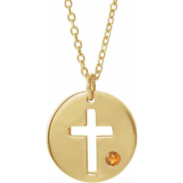 diamond cross disc necklace in 14k yellow gold