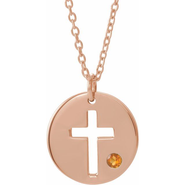 diamond cross disc necklace in 14k rose gold