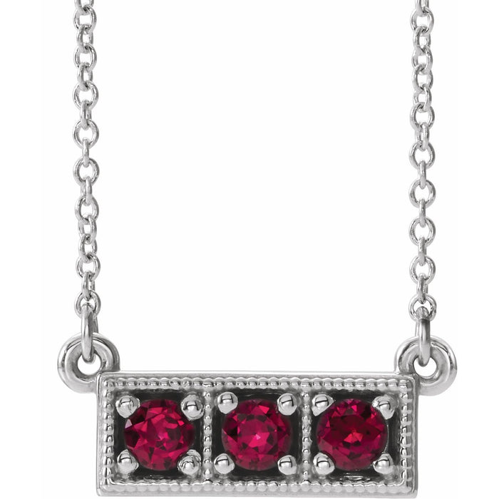 14K White Gold three-stone ruby station necklace