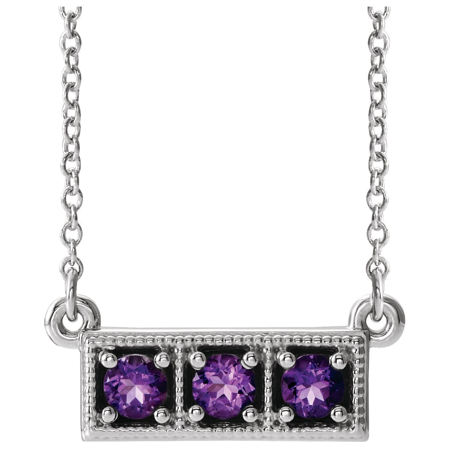three stone amethyst bar pendant, 14K White Gold