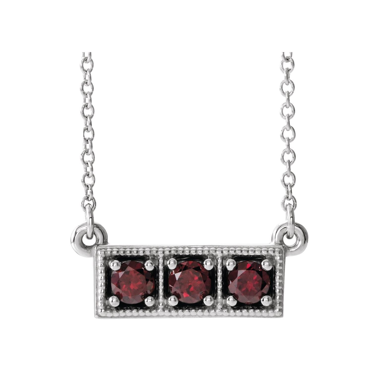 Mozambique garnet three-stone necklace, 14K White Gold