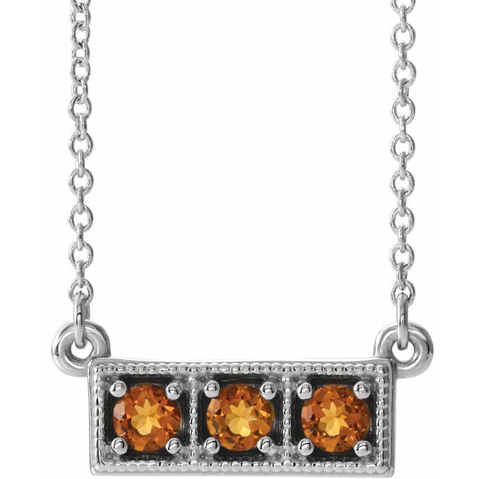 Citrine Three-Stone Bar Necklace 16-18" in 14K White Gold