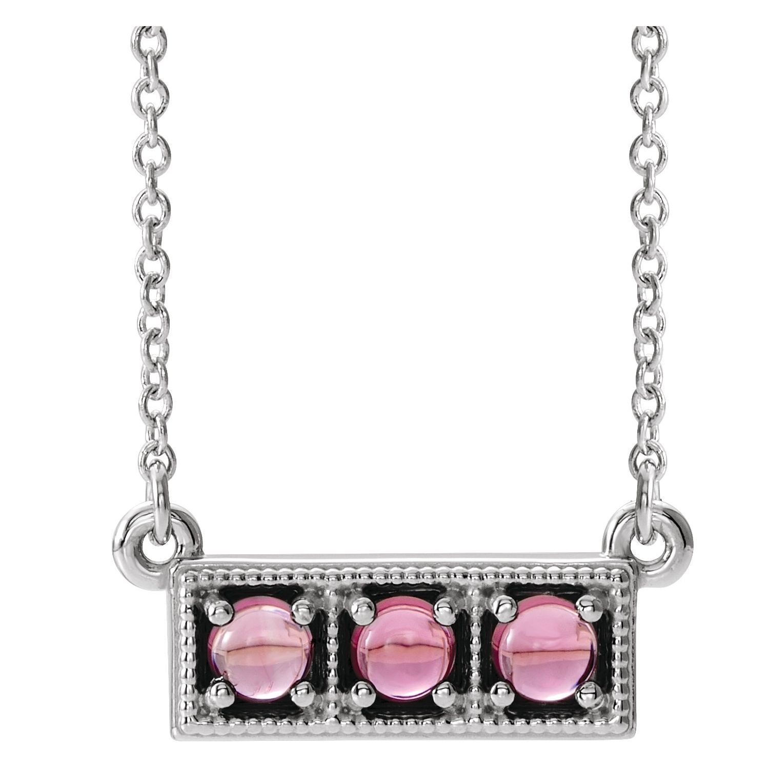 Pink Tourmaline Three-Stone Bar Necklace 16-18" in 14K White Gold