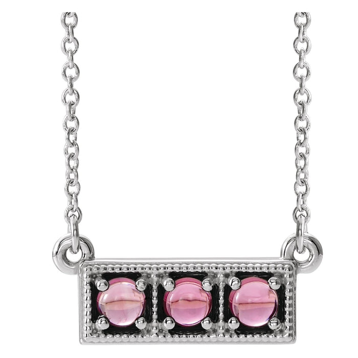 Pink Tourmaline Three-Stone Bar Necklace 16-18" in 14K White Gold