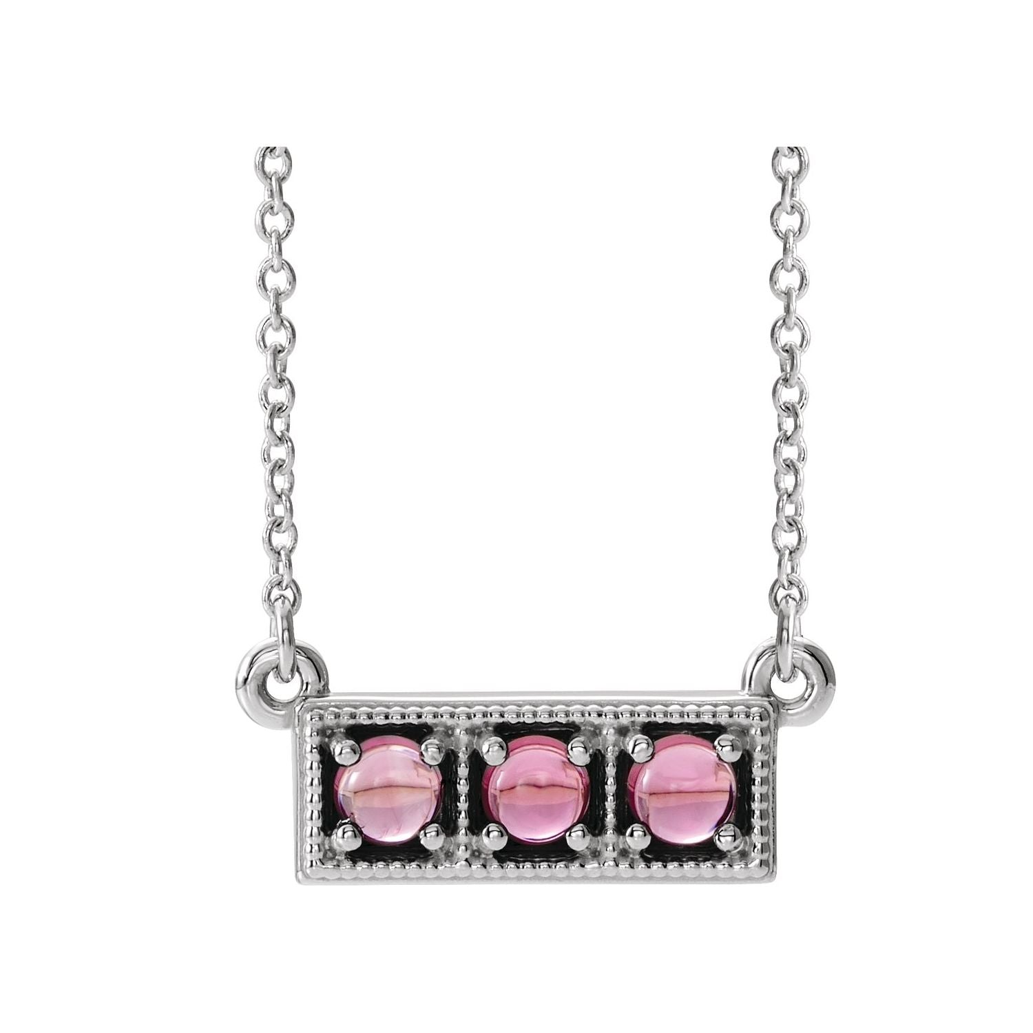 three stone pink tourmaline bar pendant, 14K White Gold