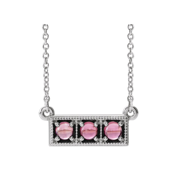 three stone pink tourmaline bar pendant, 14K White Gold