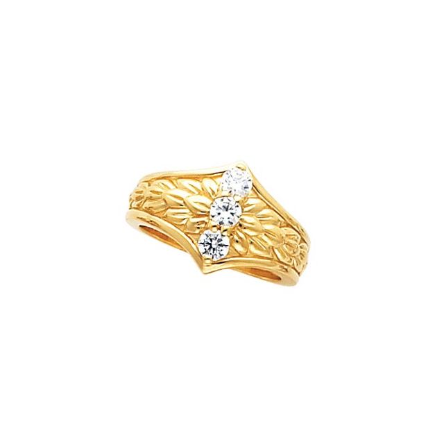 Round Opal Three-Stone Leaf Ring