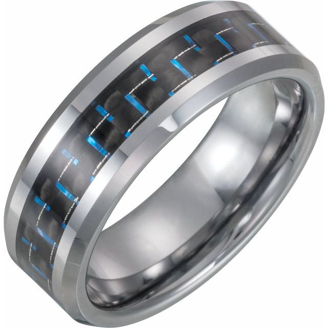tungsten 8mm carbon fiber beveled men's wedding band