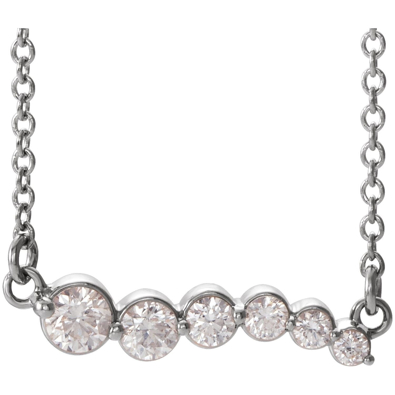 14K White Gold round natural diamond journey necklace pendant