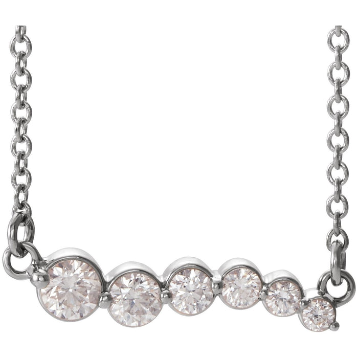 14K White Gold round natural diamond journey necklace pendant