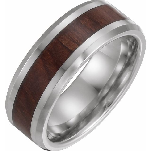 cobalt 8mm beveled wood-inlay men's wedding band
