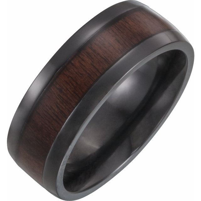 black titanium 8mm ebony wood inlay men's wedding band