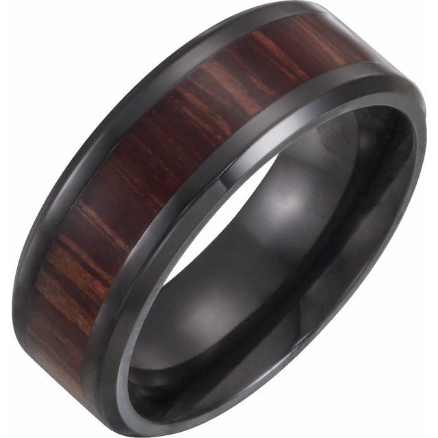 black titanium 8mm natural wood inlay men's wedding band