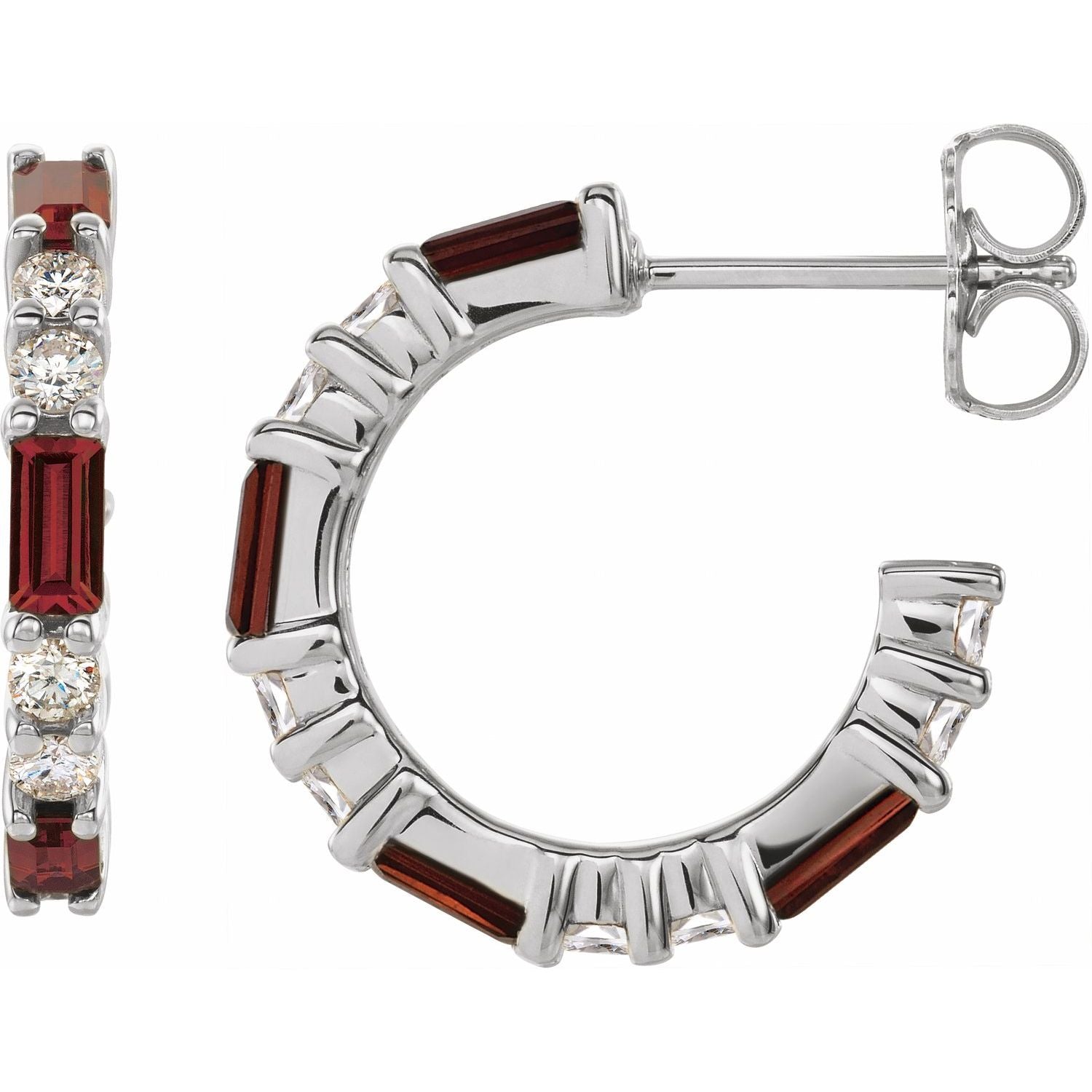 14K White Gold round natural garnet earrings