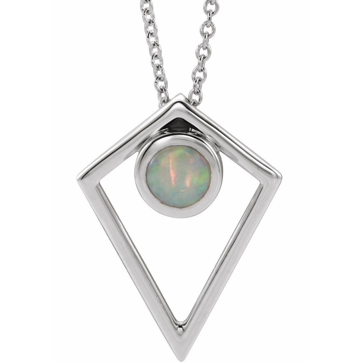 opal cabochon pyramid pendant, 14K White Gold