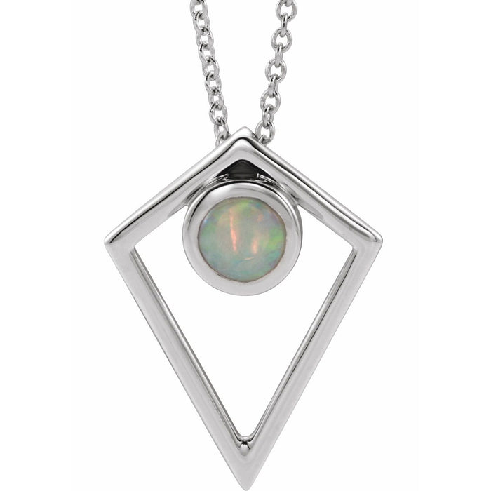 opal cabochon pyramid pendant, 14K White Gold