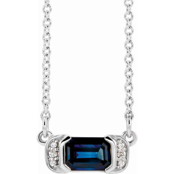 Blue Sapphire & Diamond Bar Necklace 16" (0.02 ctw) in 14K White Gold