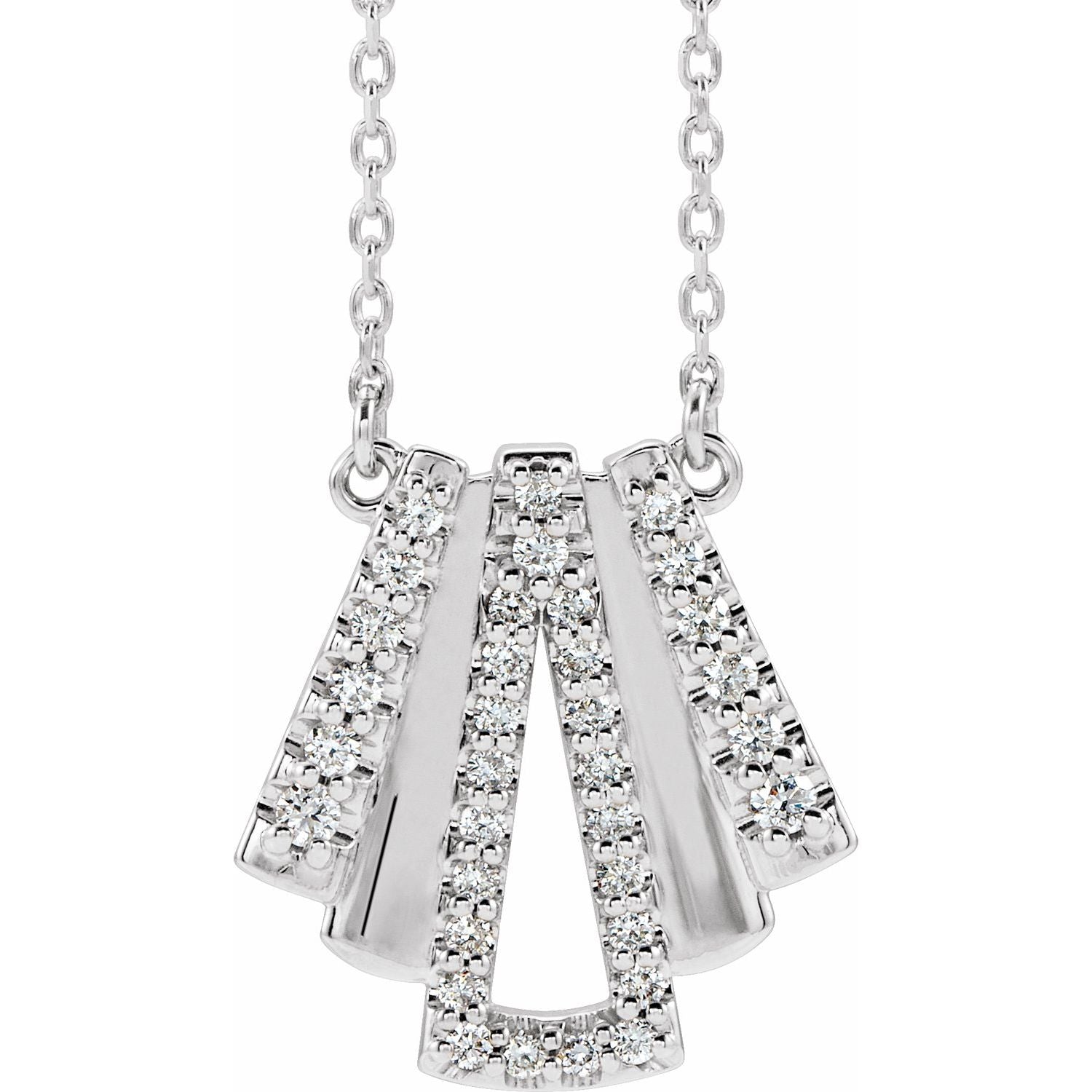 14K White Gold round natural diamond art-deco necklace pendant