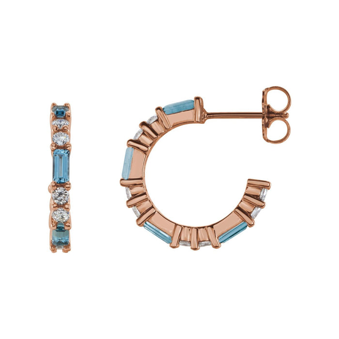 Diamond Hoop Natural Aquamarine Earrings (1/2 ct, 17.2 mm) in 14K Rose Gold