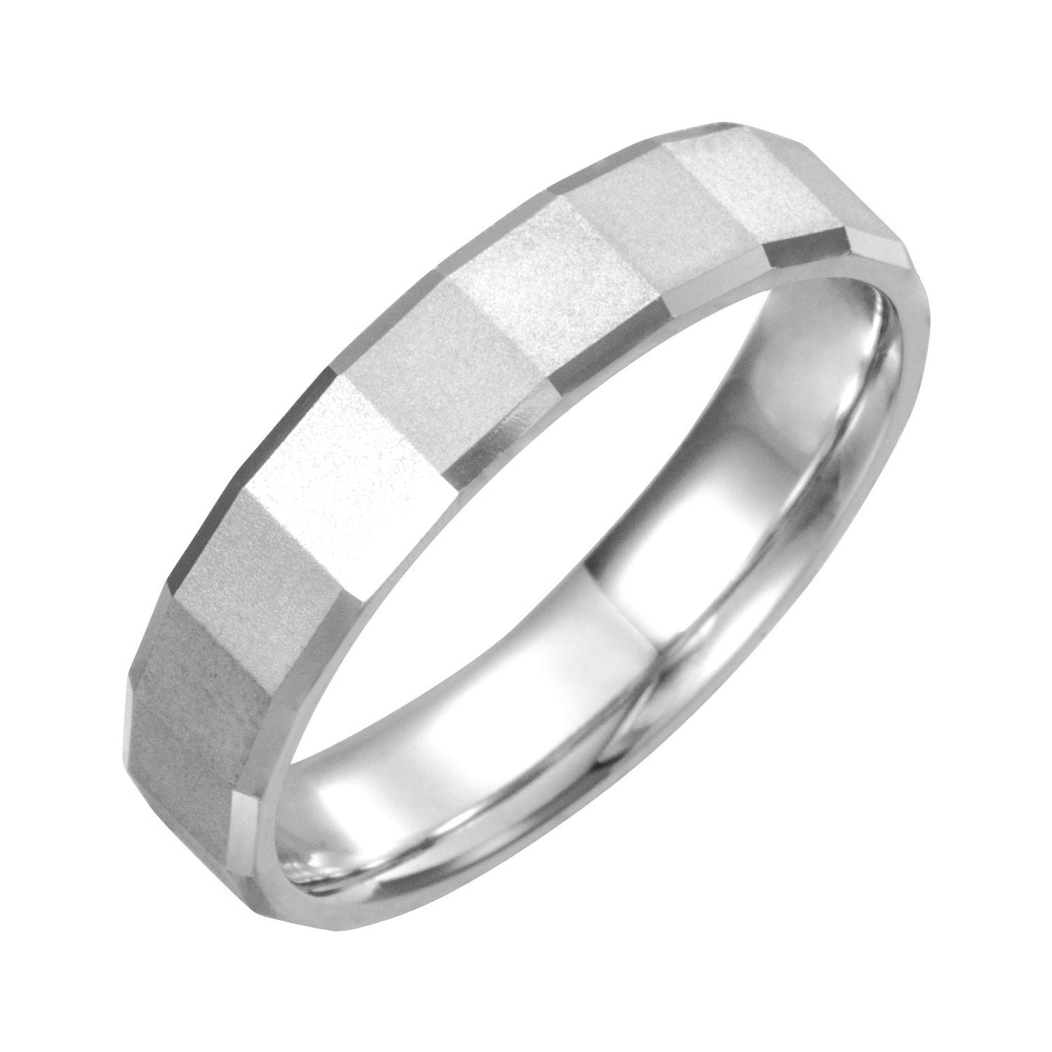 white gold geometric comfort-fit flat women's wedding band