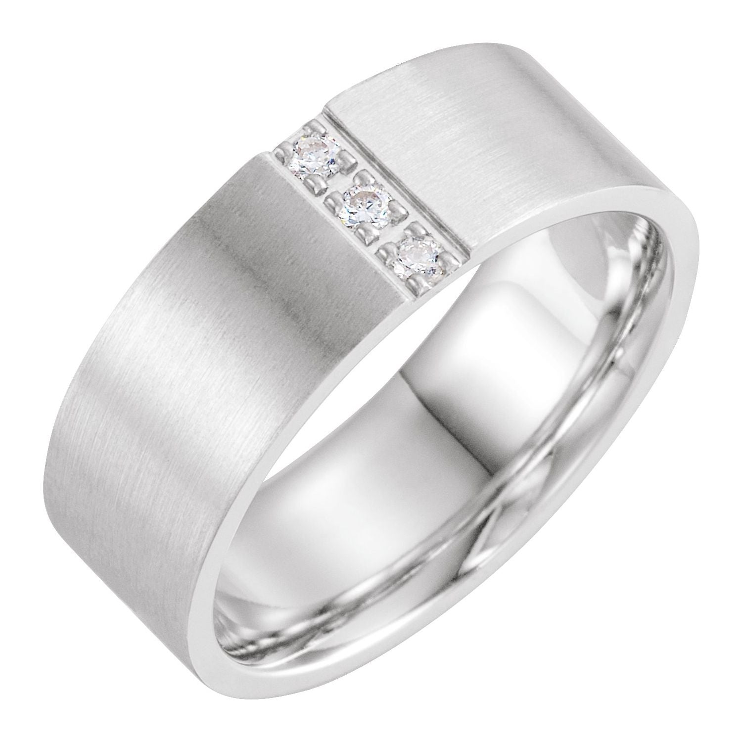 White Gold diagonal prong-set trio men's natural diamond wedding band, 0.10 ctw round diamonds