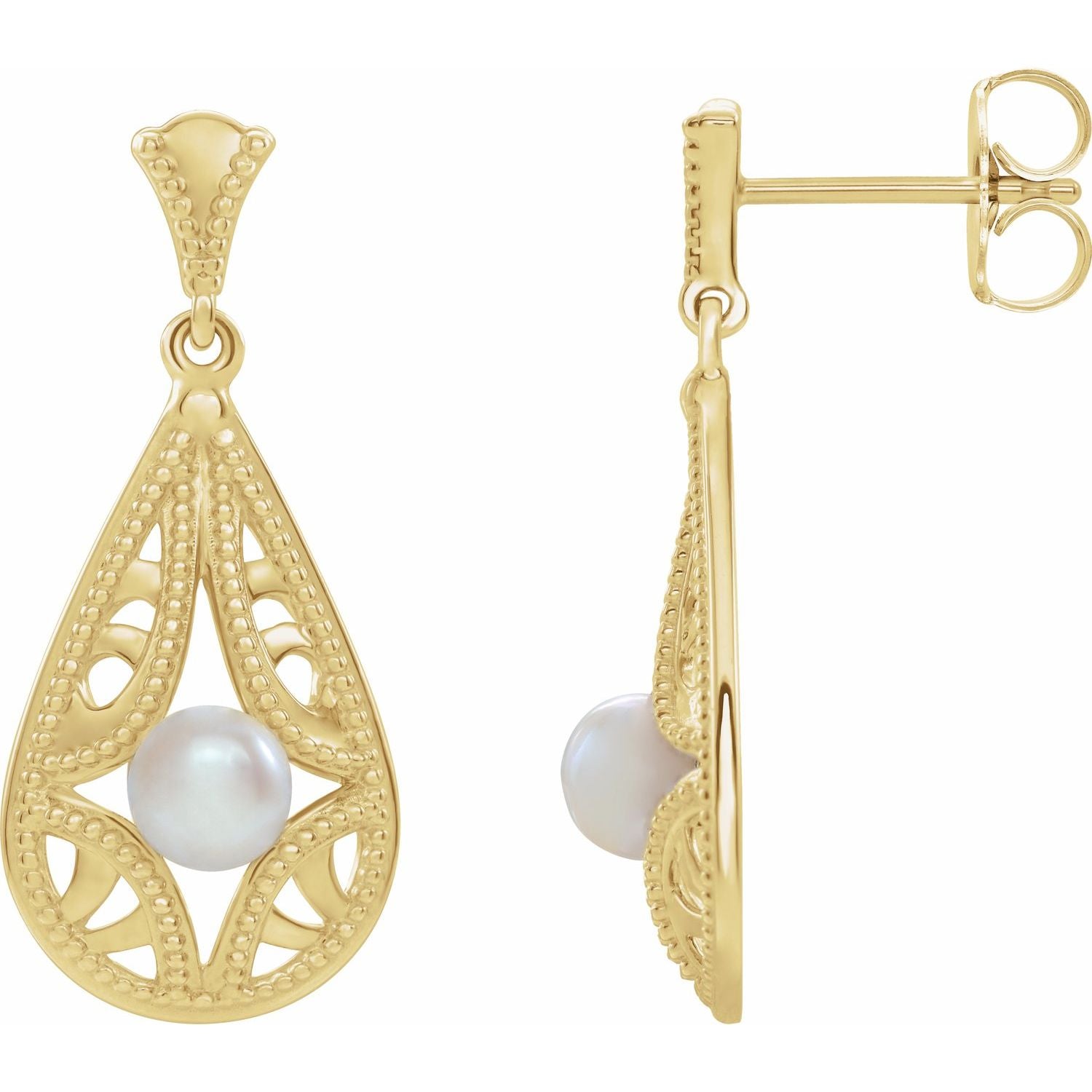 Cultured Freshwater Pearl drop earrings in 14K Yellow Gold