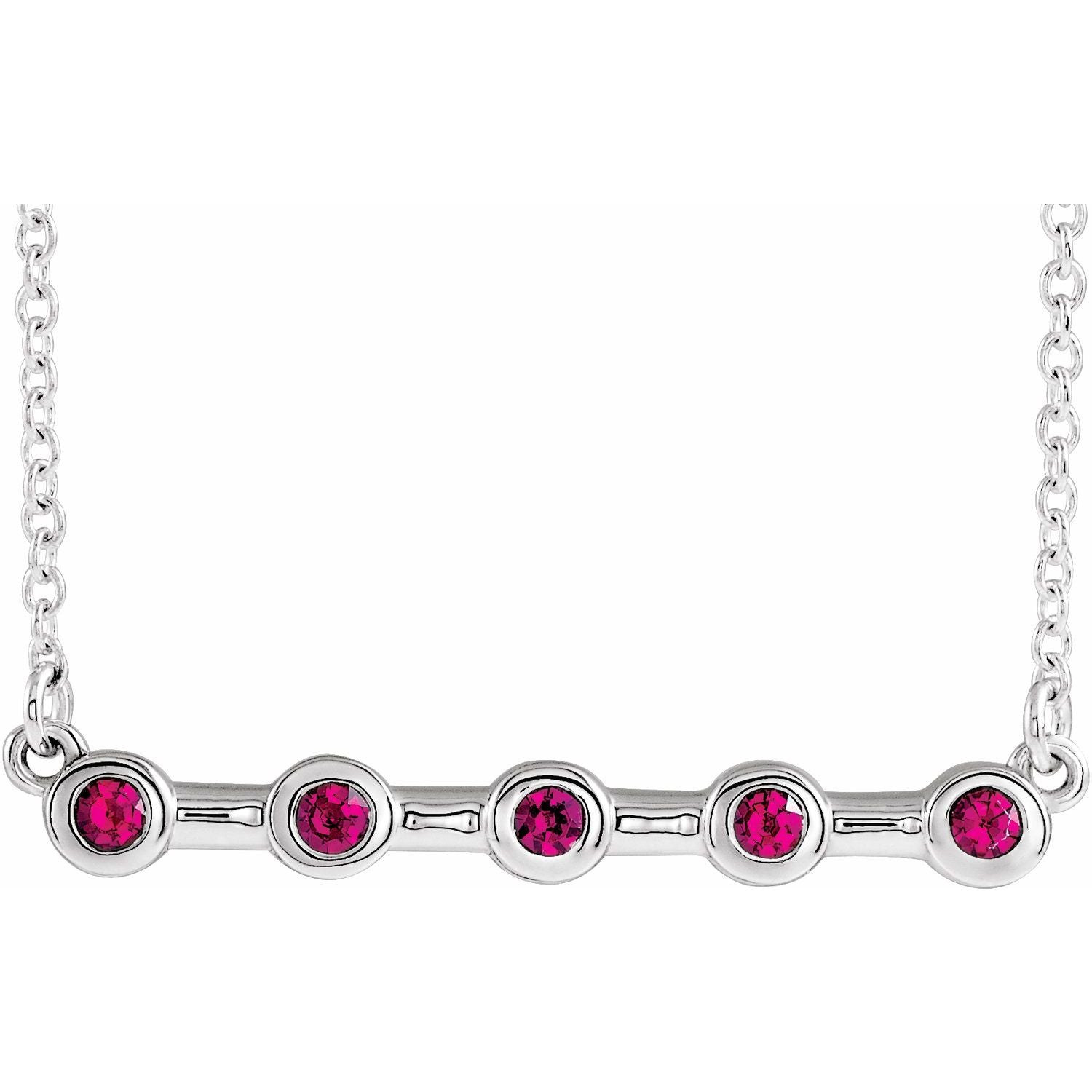 14K White Gold bezel-set bar ruby station necklace