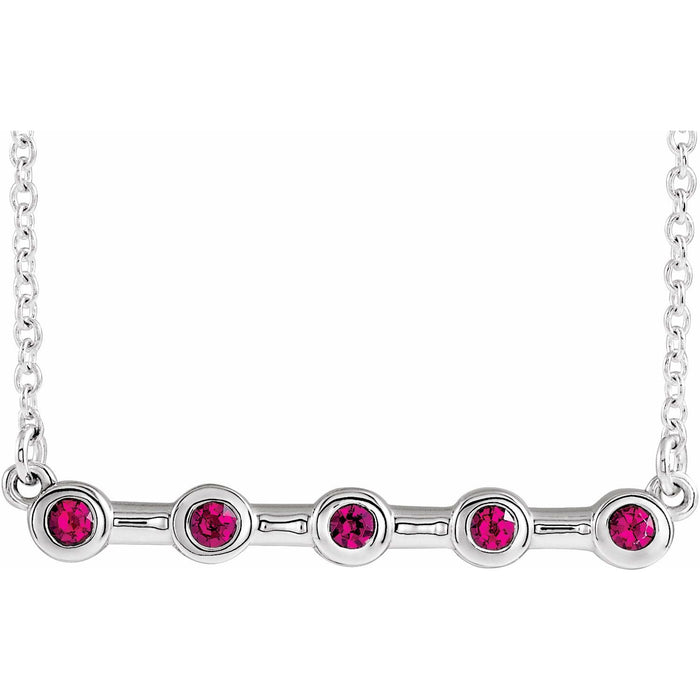 14K White Gold bezel-set bar ruby station necklace