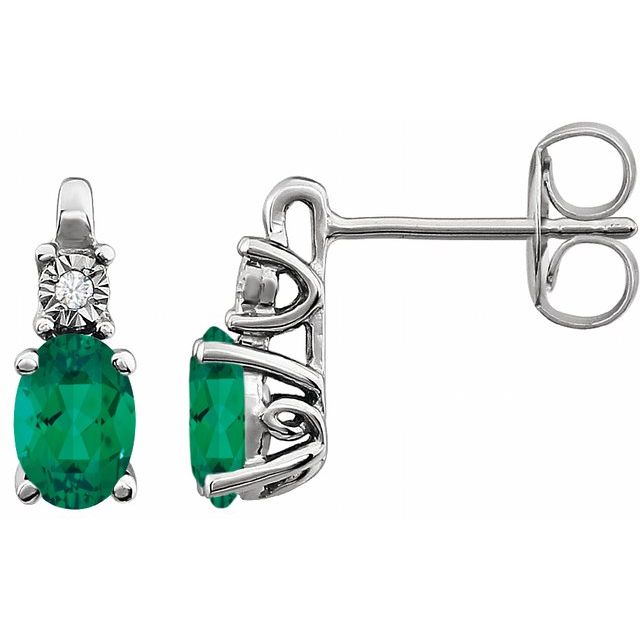 may emerald oval diamond earrings in 14k white gold