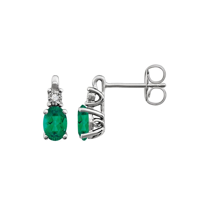 May Emerald Oval Diamond Earrings (0.02 ct tw) in 14k White Gold