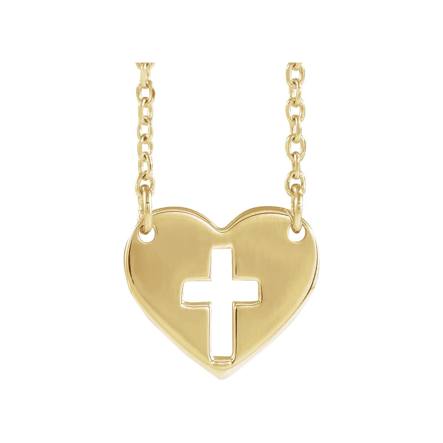 Pierced Heart Cross Necklace in 14K Yellow Gold