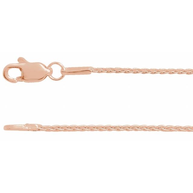 1mm wheat gold chain necklace in 14k rose gold, 16 inch