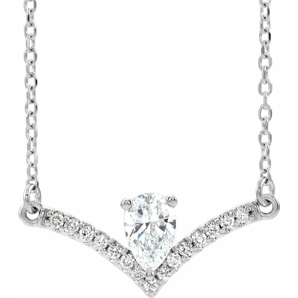 14K White Gold V / chevron diamond necklace — 3/8 ct natural diamonds on an included 16" chain