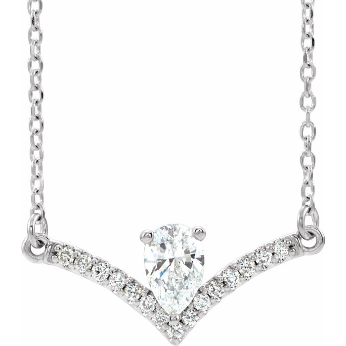 14K White Gold V / chevron diamond necklace — 3/8 ct natural diamonds on an included 16" chain