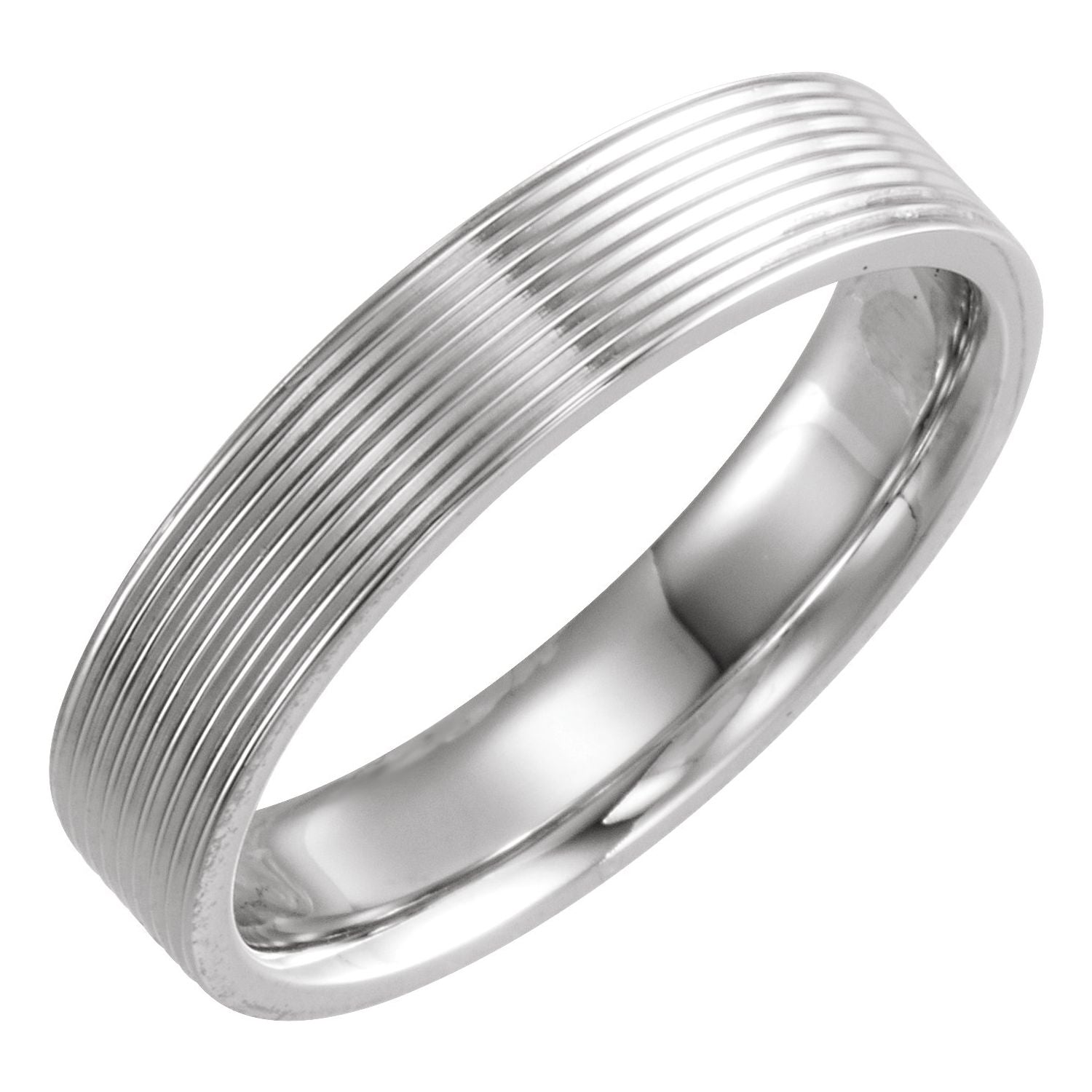 white gold ridged comfort-fit flat women's wedding band